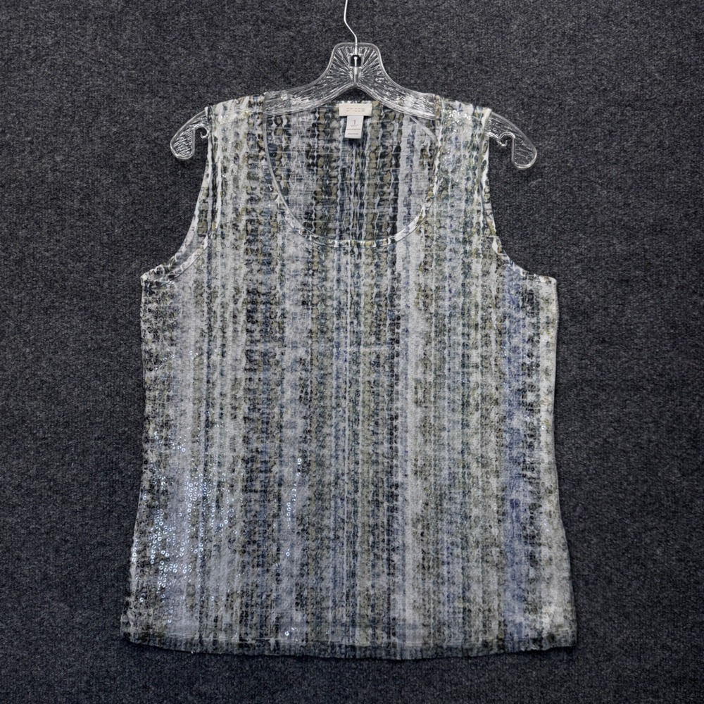 Chico's Tank Top Womens 1 M Multicolor Sequin Abstract Shimmer Glam Shell